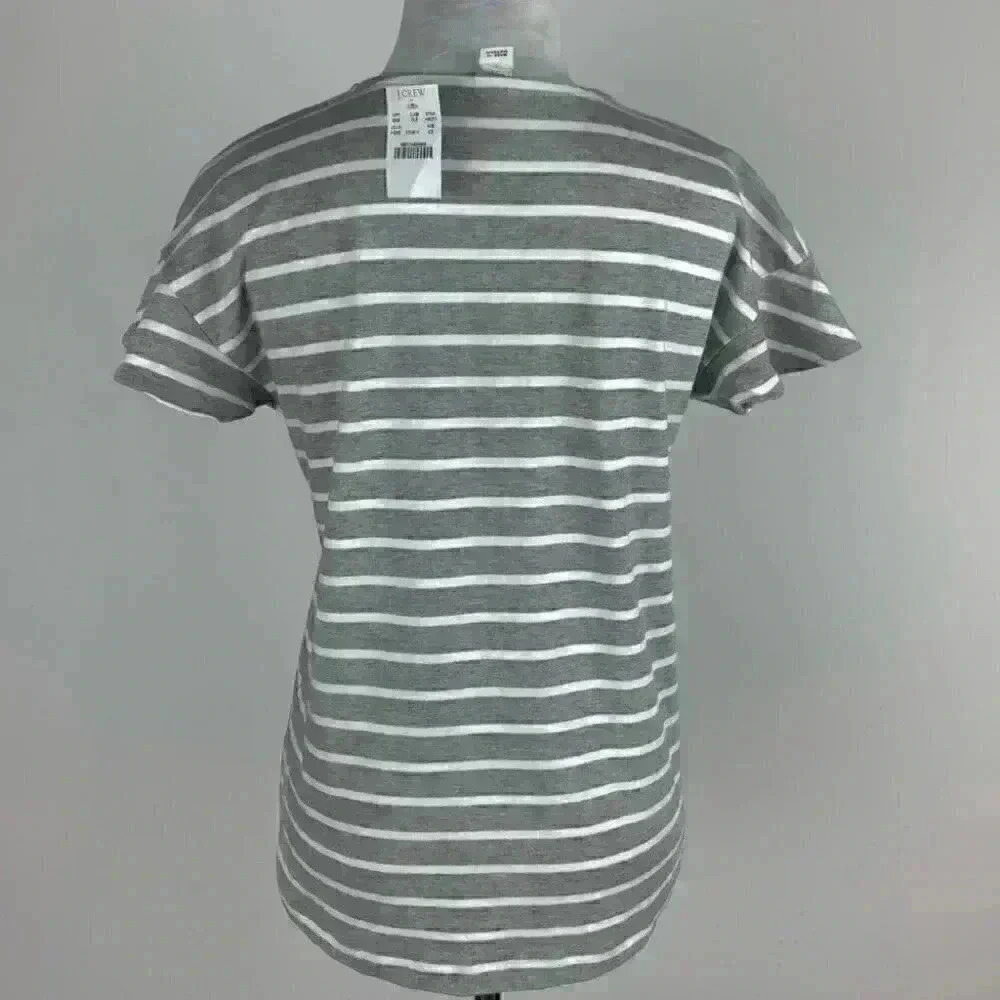 J.Crew factory Womens top size XS gray white striped v-neck cap sleeve - Picture 4 of 11